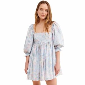 Selkie Monet Print Puff Cotton Mini Dress Womans M